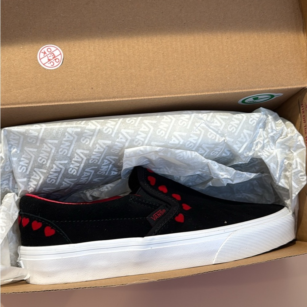 Vans Black and Red Heart Slip-On Shoes